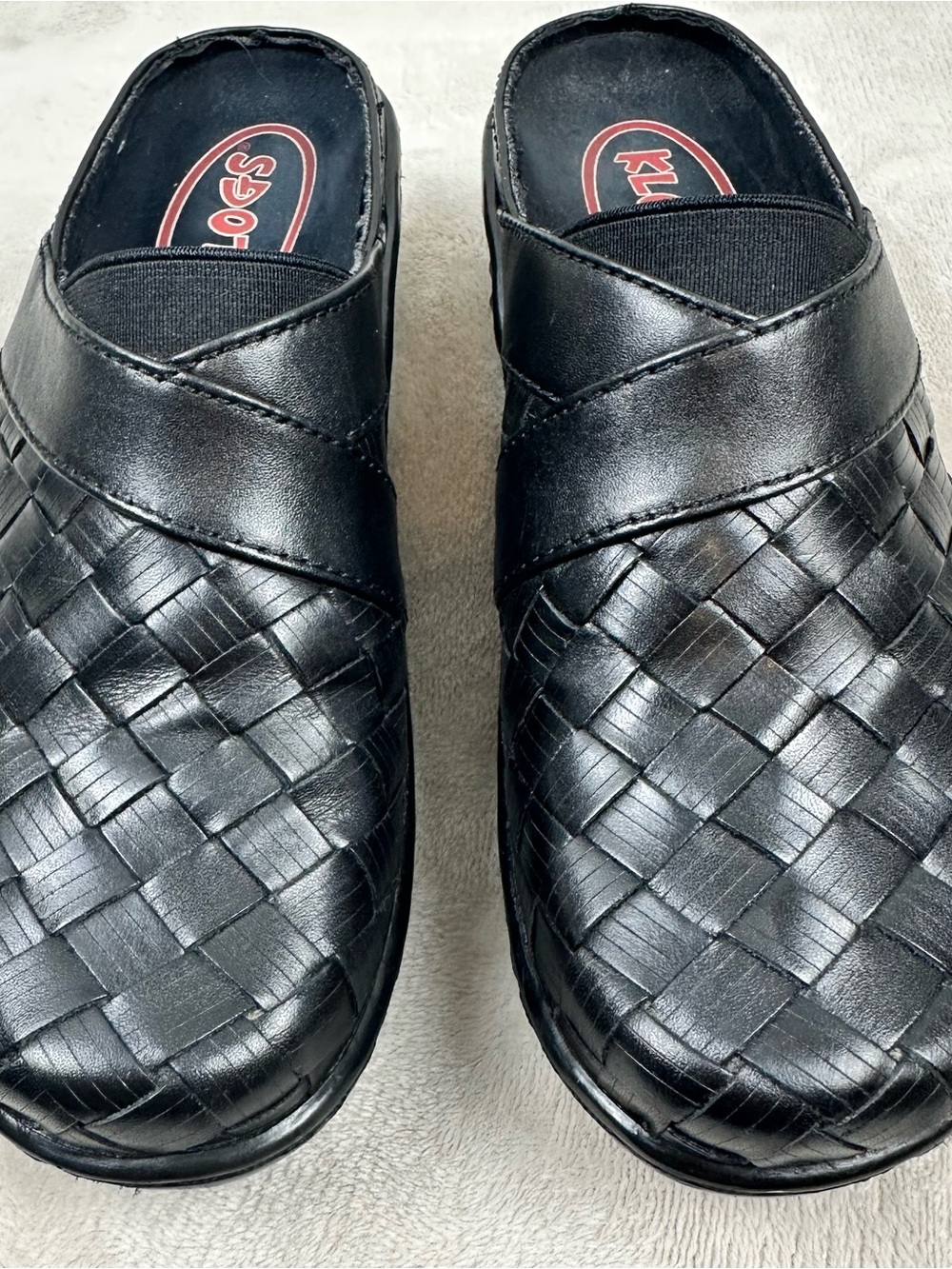 KLOGS Womens 7M Black Leather Woven Clogs Mules Slip Resistant Comfort